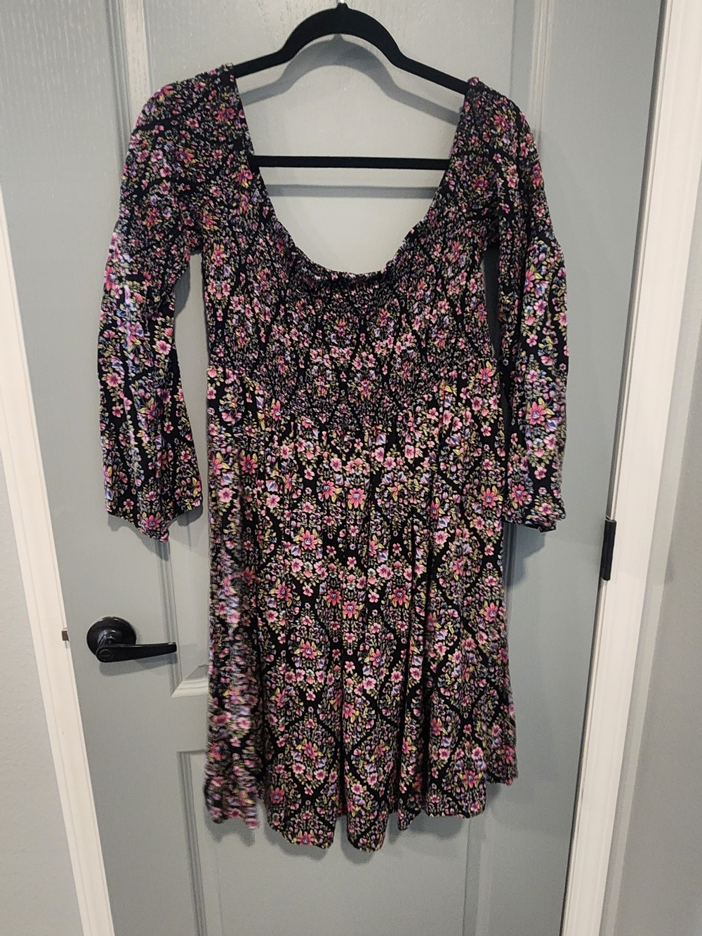 Torrid Floral Smocked Black Dress with Pink Accents